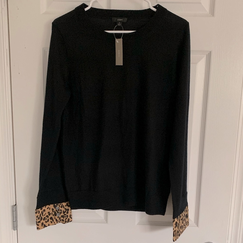 J.Crew Black Tippi w/leopard cuffs size Medium.